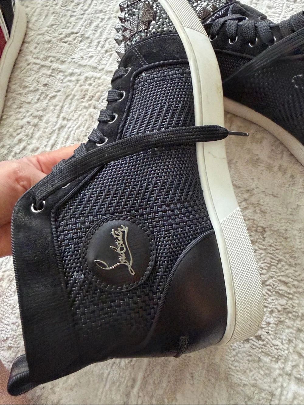 Men Black Embellished High-Top Sneakers